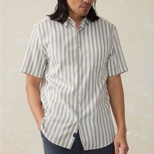 Faherty Short-Sleeve Movement Monterey Shirt in “Clover Valley Stripe”